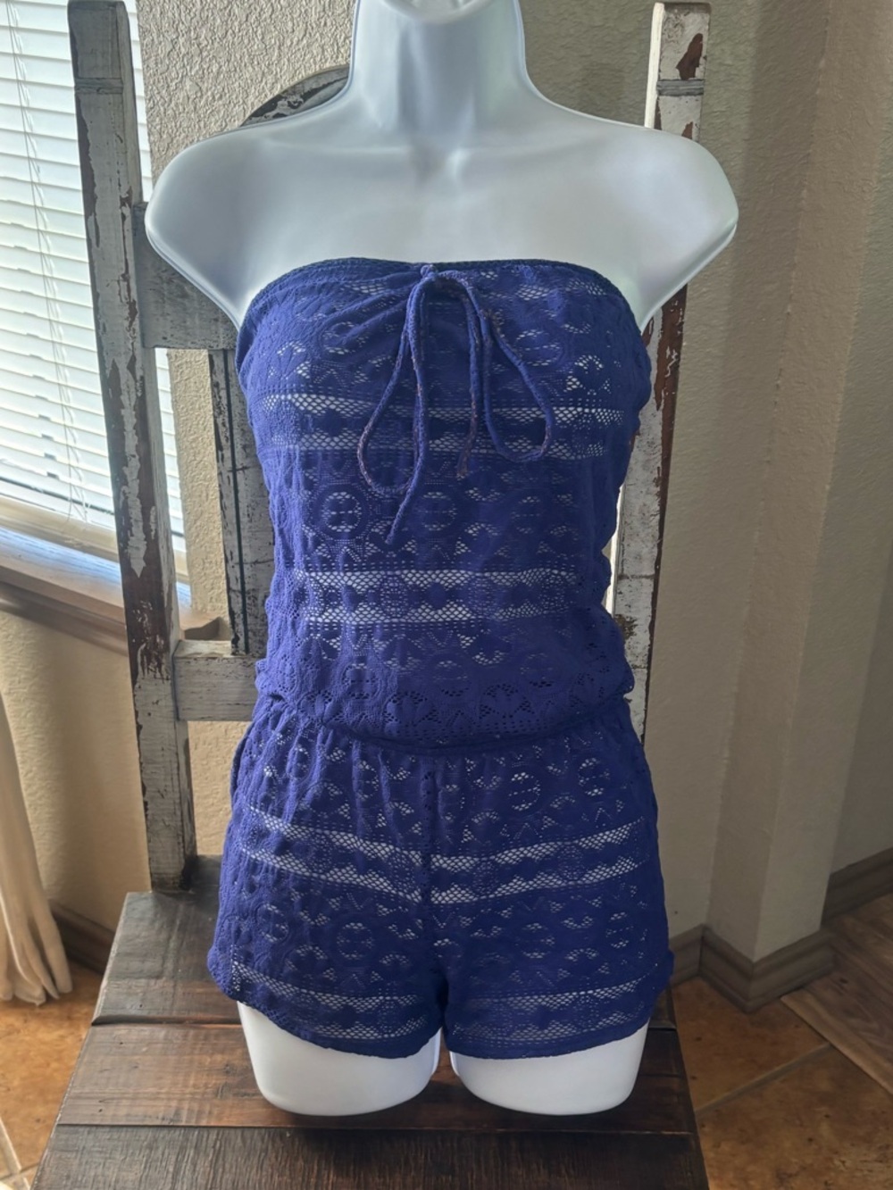 Victoria's Secret Pretty Blue Lace Swimsuit Coverup Strapless Romper - Picture 5 of 5